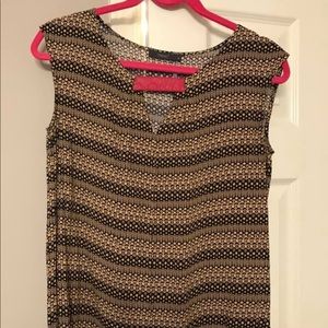 Printed top with leather detailing